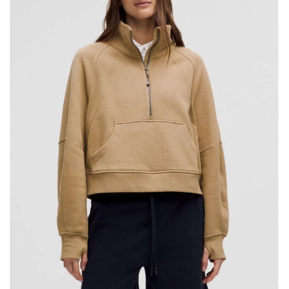 Lululemon Women's Filbert Tan Scuba Oversized Funnel-Neck Half Zip Size XS/S NWT